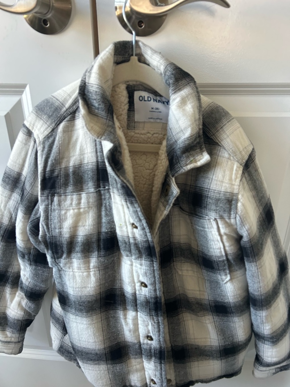 Old Navy Black and White Plaid Sherpa-Lined Jacket